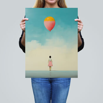 Party For One Girl With Balloon Simple Wall Art Print, 2 of 6