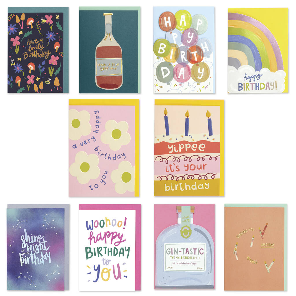 Set Of 10 Birthday Cards By Raspberry Blossom | notonthehighstreet.com