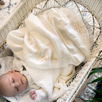 Organic Personalised Embroidered Large Muslin Swaddle, 4 of 7