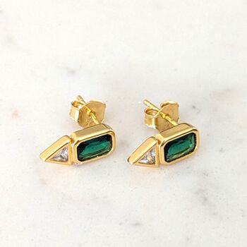 Emerald Geometric Stud Earrings Gold Plated, 2 of 6