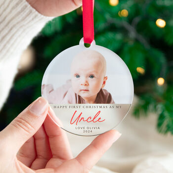 Personalised First Christmas As Uncle Bauble With Baby Photo, 4 of 5