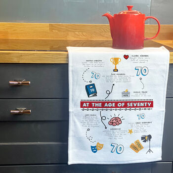 Personalised 70th Birthday Tea Towel Gift, 9 of 12