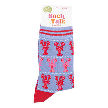 Fair Isle Lobster Bamboo Ankle Socks Women's Blue Red, 3 of 3