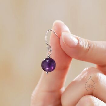 Sterling Silver Natural Amethyst Bead Hook Earrings, 2 of 12