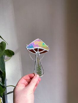 Stained Glass Iridescent Mushroom Suncatcher, 8 of 8