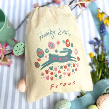 Personalised Boys Easter Gift Bag With Seeds: Blue Scandi Folk Rabbit, 3 of 5