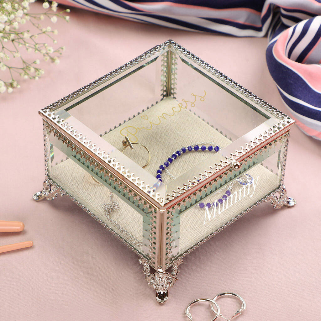 Personalised Bevelled Glass Princess Jewellery Box By Dibor