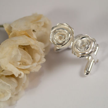Sterling Silver Rose Cufflinks, 3 of 5