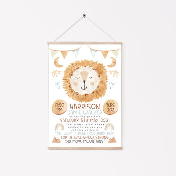 Personalised Keepsake Birth Print Lion Move Mountains, 2 of 6