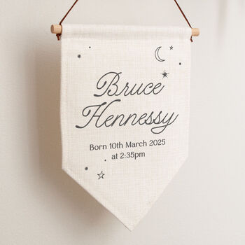 Moon And Stars New Baby Details Hanging Flag, 3 of 3