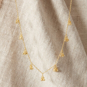 18 K Gold And Silver Beaded Cluster Charm Necklace, 6 of 8