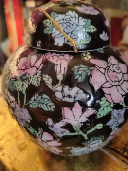 Black Floral Kintsugi Ginger Jar, 3 of 4