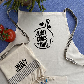 Personalised Soft Cotton Apron And Tea Towel, 2 of 11