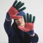 Miss Pompom Navy Colourblock Wool Gloves, thumbnail 4 of 4