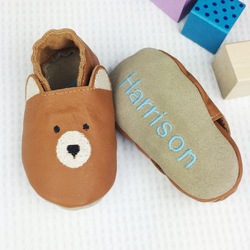 Personalised Leather Bear Baby Shoes, 2 of 6