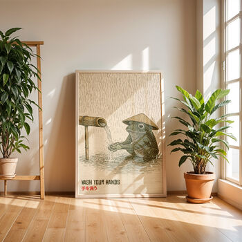 Japanese Frog Bathroom Print | Wash Your Hands Wall Art, 2 of 6