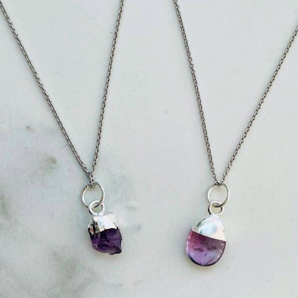 February Birthstone Necklace, Amethyst, Silver Plated, 1 of 8