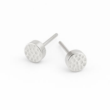 Hammered Sterling Silver Disc Stud Earrings – 5mm, 3 of 4