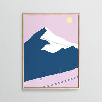 Pink Mountains 03 Fine Art Winter Skiing Print, 2 of 4