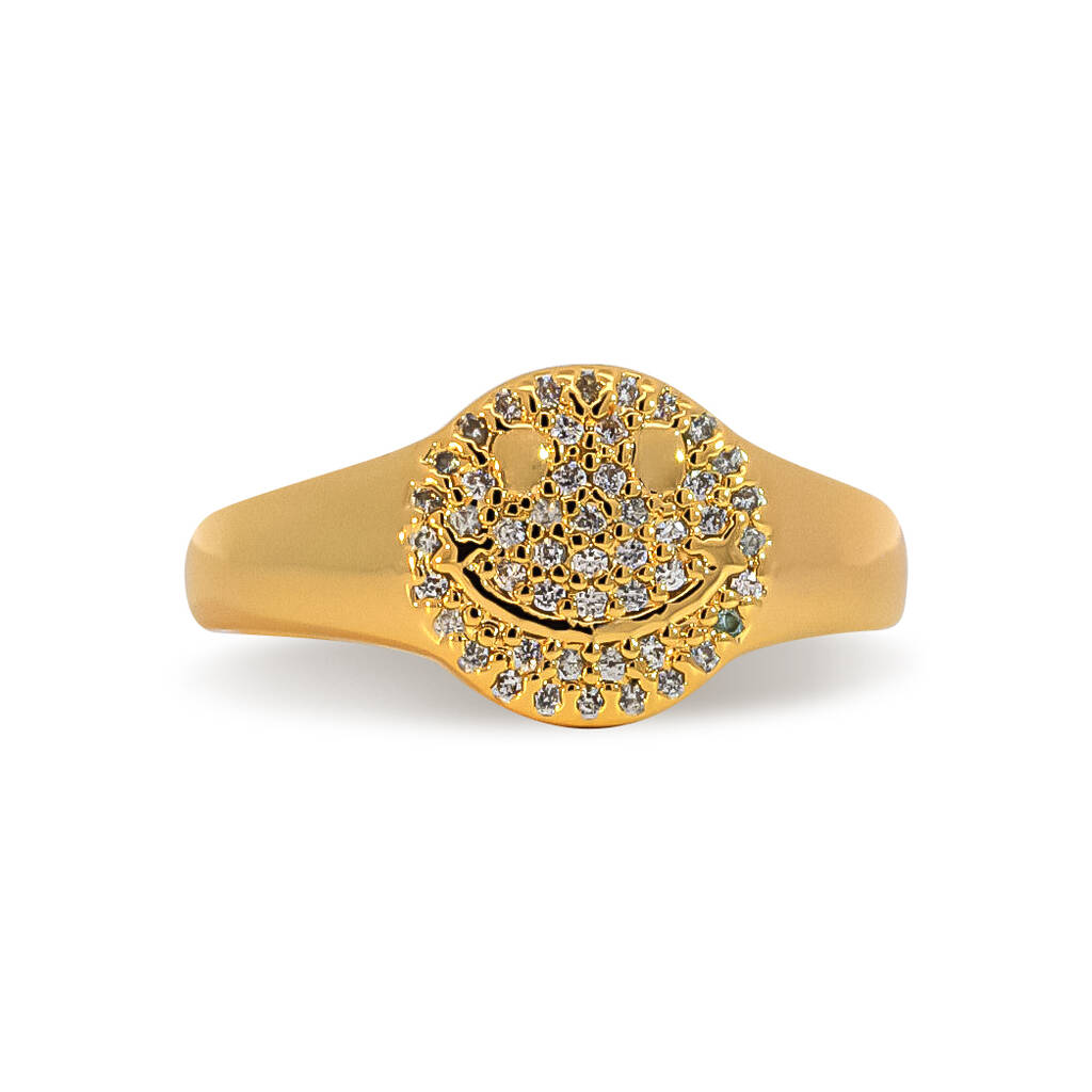 Smiley Face Full Pave Embellished Ring