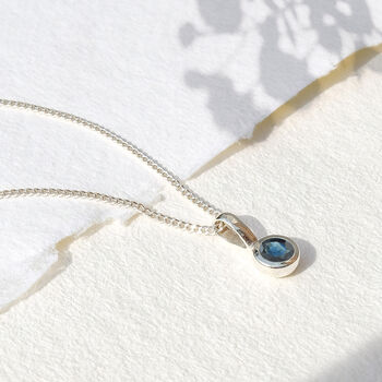 September Birthstone Sapphire Sterling Silver Charm Necklace, 2 of 11