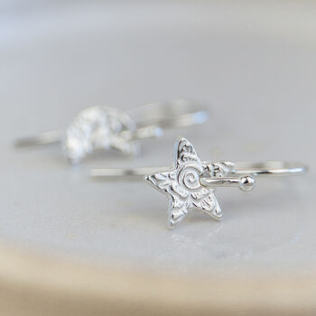 Sterling Silver Mini Textured Mismatch Star And Moon Earrings, 2 of 3