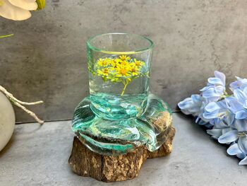 Handcrafted Root Wood And Molten Glass Bowl Candle Holder, 2 of 8