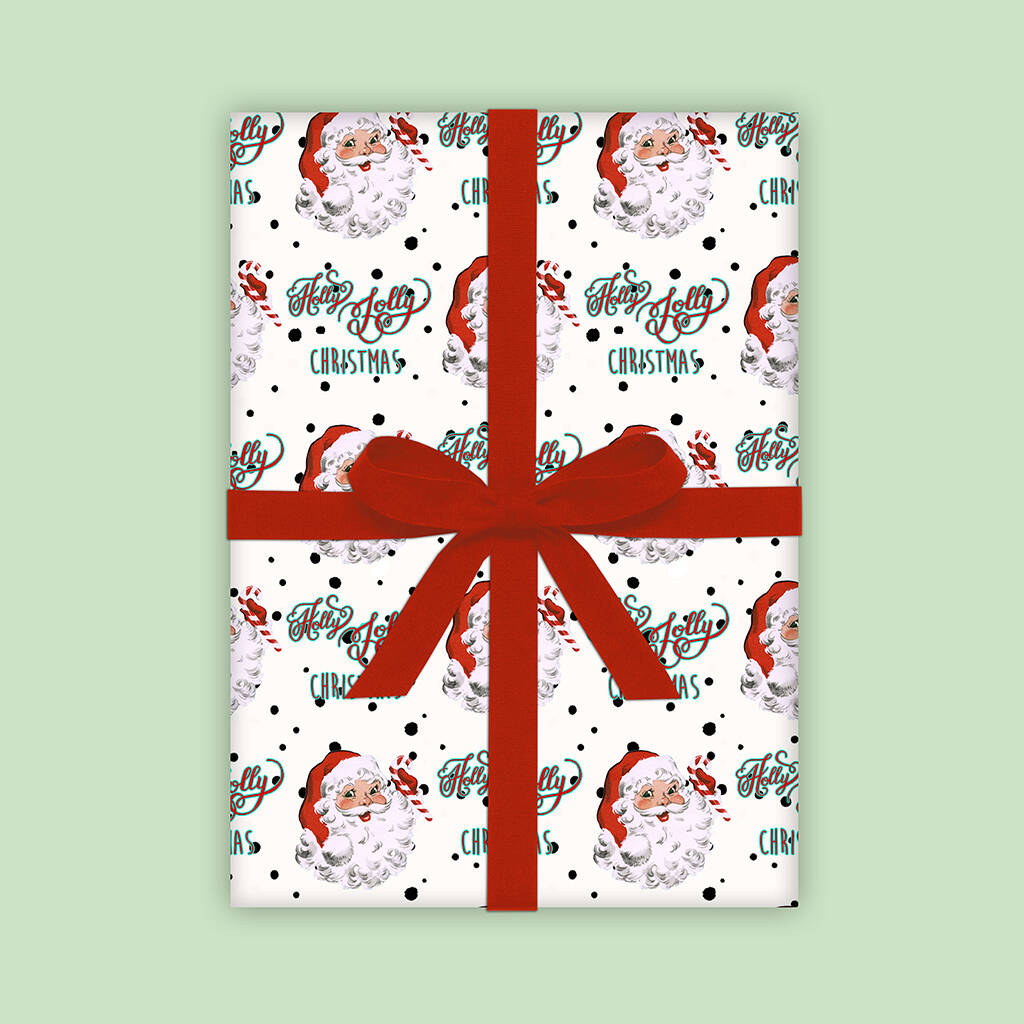 Christmas Gift Wrap Holly Jolly Santa