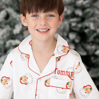 Boy's Personalised Christmas Santa Print Pyjamas, 2 of 12
