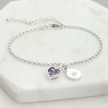 Sterling Silver Amethyst Crystal Heart Bracelet, 7 of 7