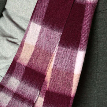 Men's Burgundy Tartan Stripes Cashmere Wool Blend Scarf, 4 of 12