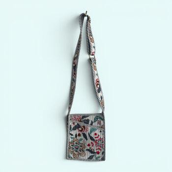 Mini Cross Body Bag | Grey With Turquoise And Red Block Print Floral, 2 of 5