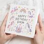 Personalised Unicorn Rainbow Birthday Card For Daughter, thumbnail 1 of 7