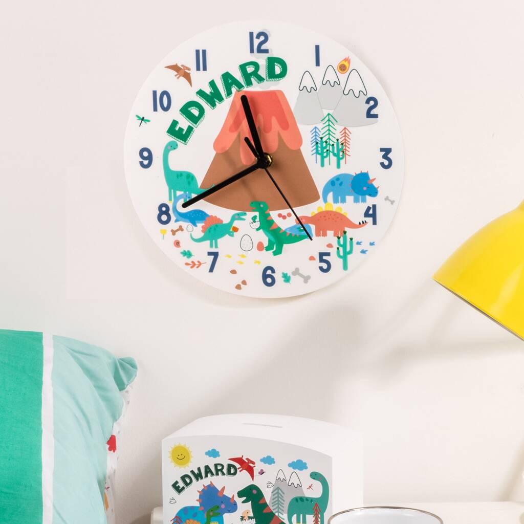 Bedroom Dinosaurs Theme Personalised Clock, 1 of 5