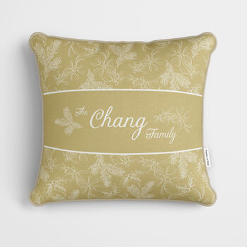 Personalised Gold Holly Christmas Cushion, 2 of 7