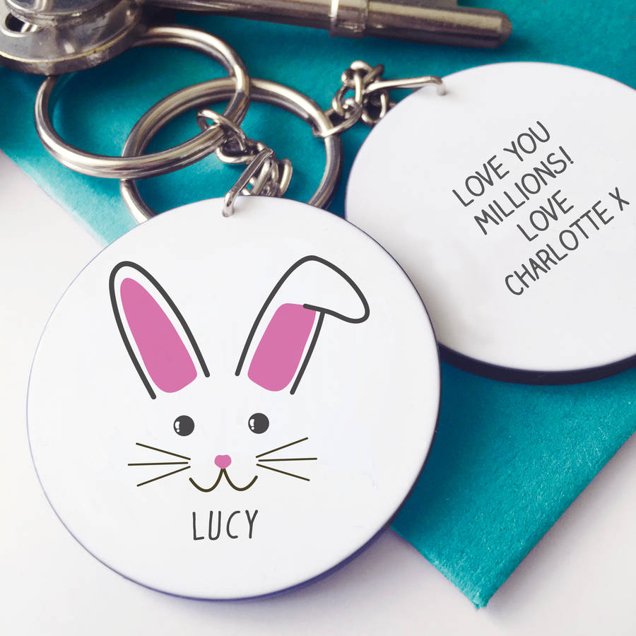 Image of Personalised Cute Bunny Message Keyring