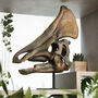 Large Hand Painted Olorotitan Skull Dinosaur Sculpture – Museum Quality 3D Resin Fossil Model On Black Metal Stand, Statement Home Decor, thumbnail 1 of 4