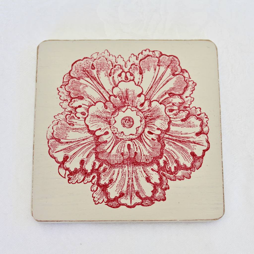 Set Of Four Vintage Flower Hand Painted Coasters By Chapel Cards