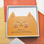 'Have A Purrr Fect Birthday' Quote Stud Earrings, thumbnail 1 of 4