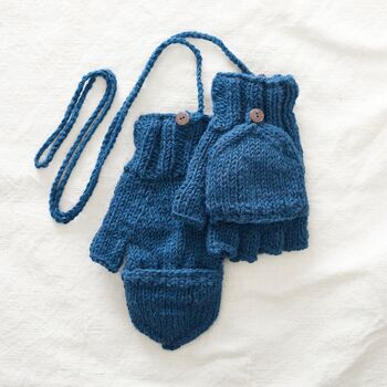 Fair Trade Knit Wool Lined Mitten Fingerless Gloves, 4 of 11