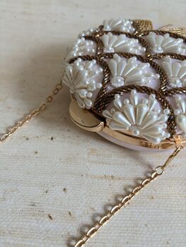 Pink Handcrafted Pearl Circular Clutch, 9 of 9