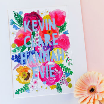 Personalised Family Watercolour Florals Papercut Print, 7 of 12