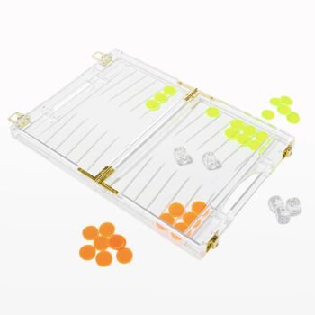 Travel Lucite Backgammon With Neon Counters, 6 of 6