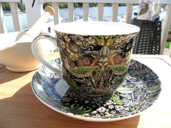 Large Cup And Saucer In William Morris Black Strawberry Thief Design, 11 of 12