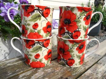 Set Of Four Gift Boxed Palace Mugs In Red Poppy Design, 2 of 9