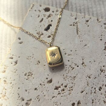 Starburst Lozenge Pendant Necklace In Stainless Steel With Adjustable Chain, 2 of 4