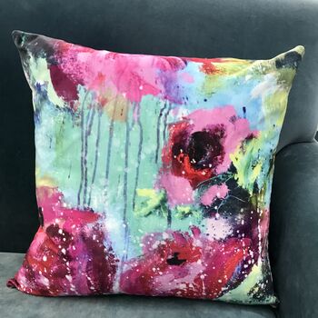 Velvet Cushion Painterly Peonies, 2 of 5