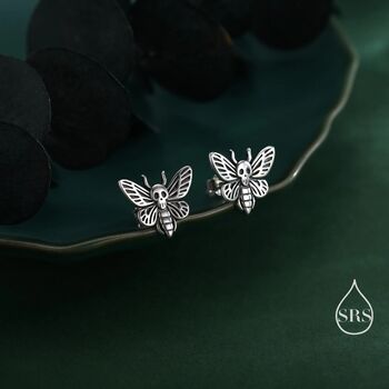 Sterling Silver Death's Head Hawkmoth Moth Stud Earrings, 6 of 12