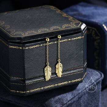 Delicate Feather Drop Stud Earrings, 3 of 11