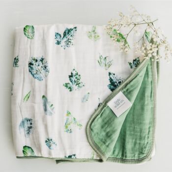 Forest Bamboo Organic Cotton Muslin Baby Blanket, 4 of 5